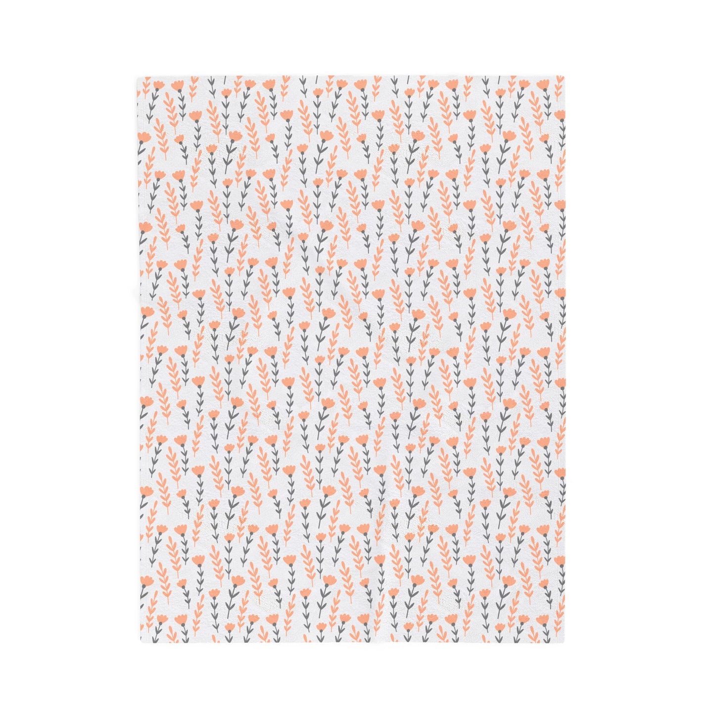 Plush Blanket - Peach and Grey Botanical Design