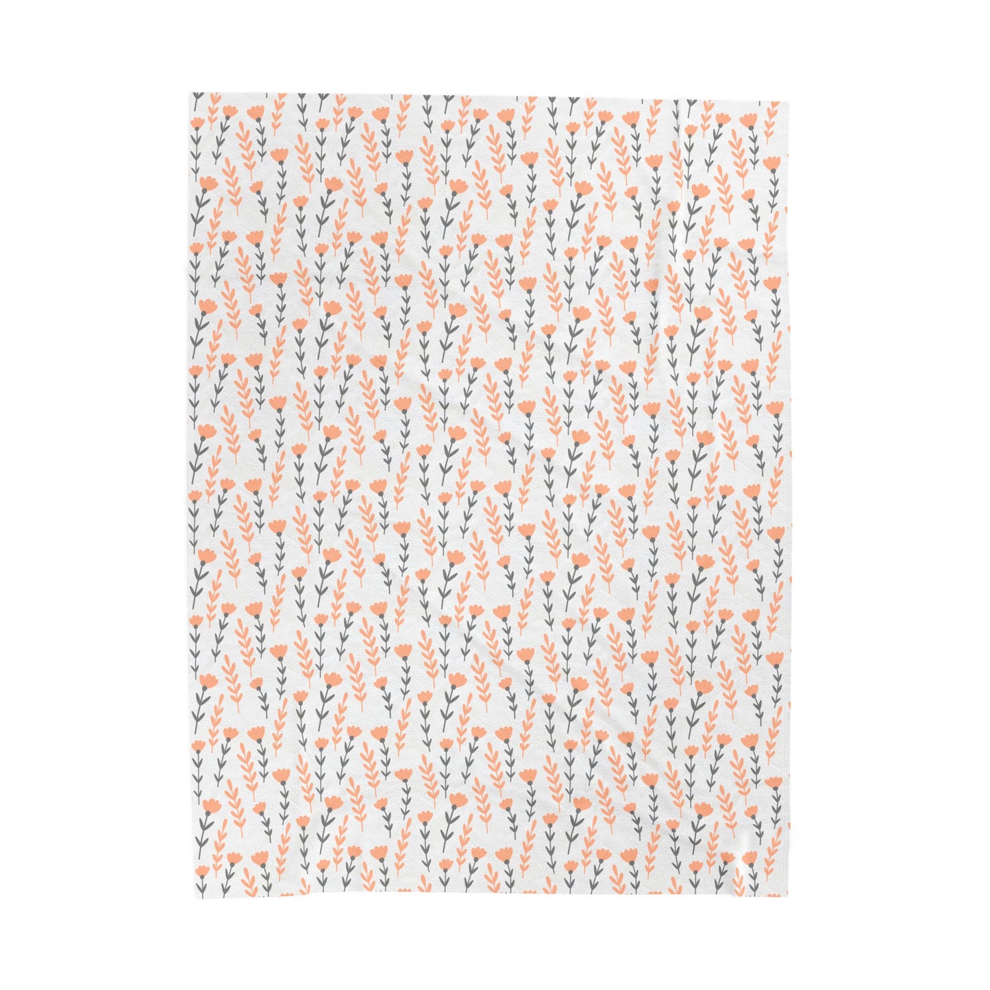 Plush Blanket - Peach and Grey Botanical Design