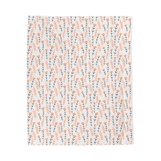 Plush Blanket - Peach and Grey Botanical Design